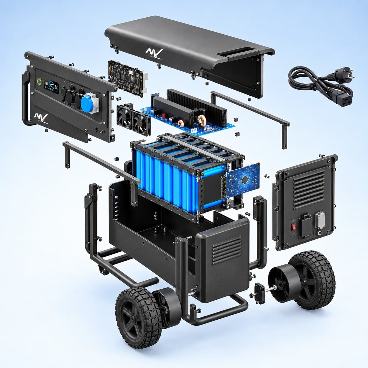 Exploded view of the wheeled chassis shared by the NV-W36 and NV-W50. Part numbers and list in the Exploded view PDF.
